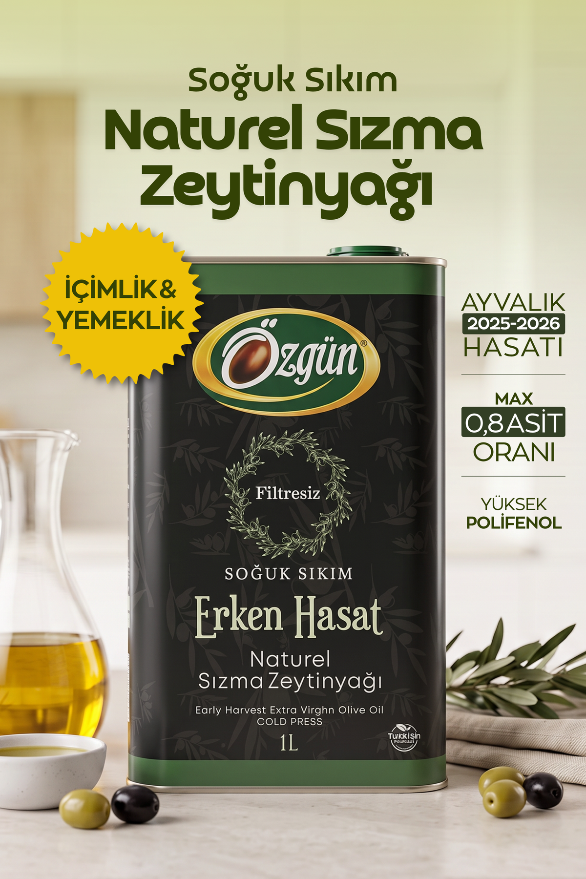 Erken Hasat Zeytinyağı 1 lt. Teneke