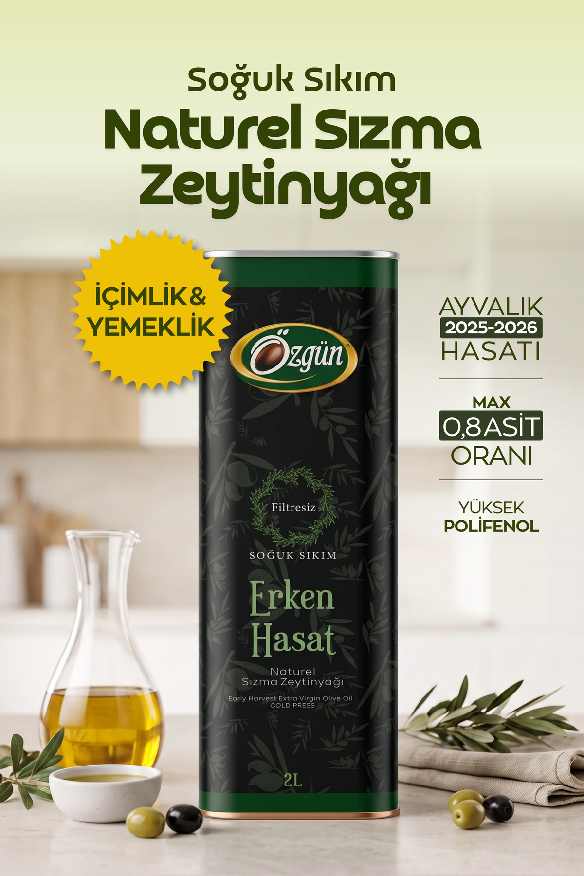 Erken Hasat Zeytinyağı 2 lt. Teneke